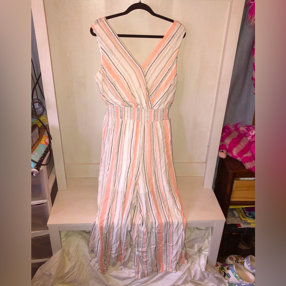 NEW BCX Jumpsuit  black white pink gray stripes XL